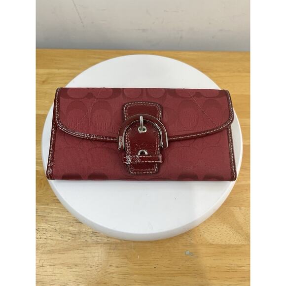 Coach Signature Red Canvas Buckle Credit Card ID Wallet - Picture 1 of 6
